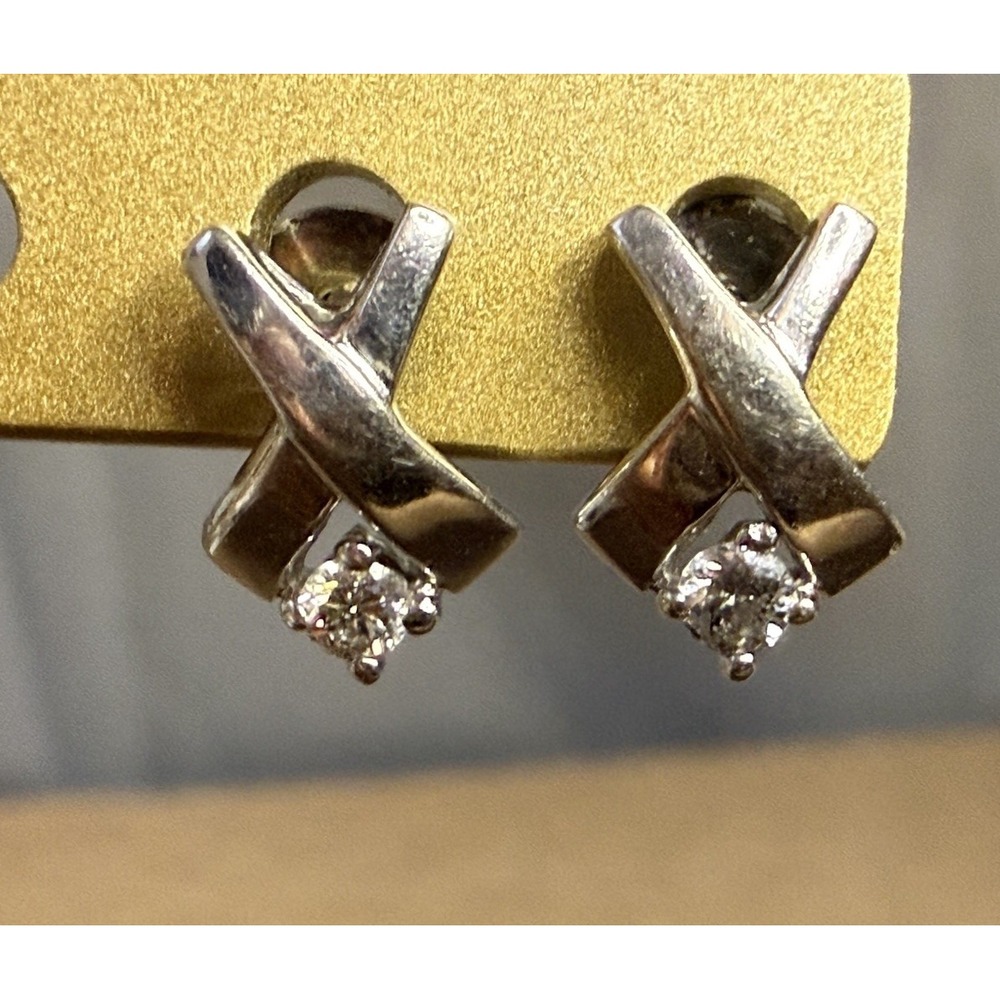 Estate 10k White Gold X Diamond Stud Earrings